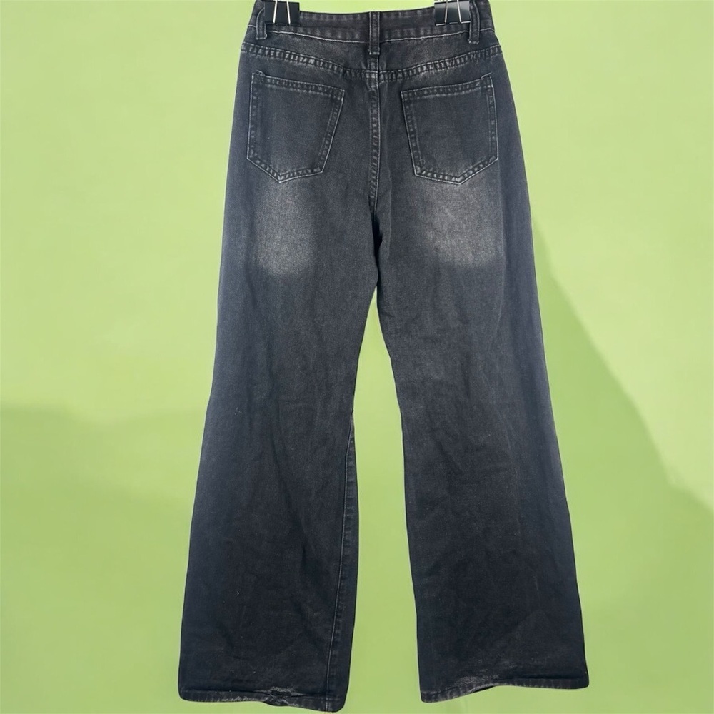 Distressed Wide Leg Baggy Faded Black Jeans Sz 4 Grunge 90s Y2K Punk Skater - Picture 2 of 8